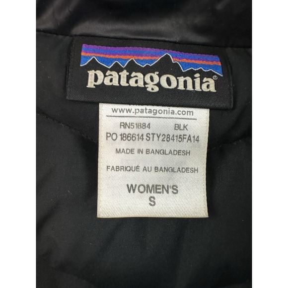 Patagonia Prow Down Puffer Vest Women Small Black Off Center Full Zip Moto Style - Picture 5 of 10